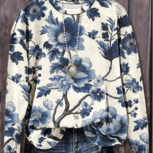 Casual Crew Neck Floral Sweatshirt Printing