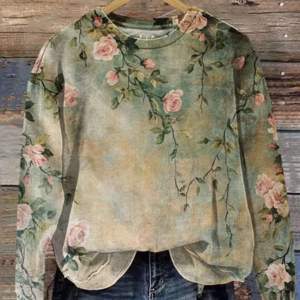 Casual Crew Neck Floral Sweatshirt Printing